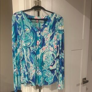 Lilly Pulitzer Vibrant Blue and Green Button Down Shirt